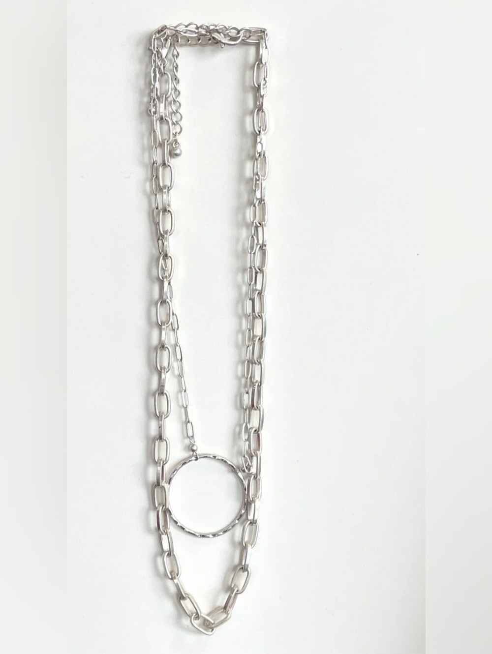 Layered Silver Circle Pendant 2 Piece Necklace, NIB